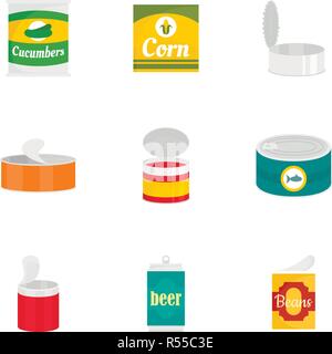 Conserve food icon set. Flat set of 9 conserve food vector icons for web design Stock Vector