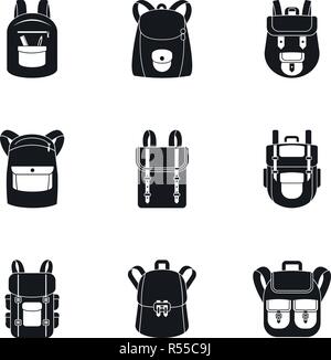 Mountain backpack icon set. Simple set of 9 mountain backpack vector icons for web design on white background Stock Vector