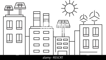 Intelligent eco city banner. Outline illustration of intelligent eco city vector banner for web design Stock Vector