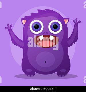 Cute Little Cartoon Monster. Purple Angry Little Monster. Stock Vector