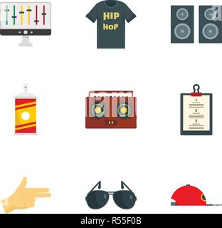 Gangsta rap icon set. Flat set of 9 gangsta rap vector icons for web design Stock Vector