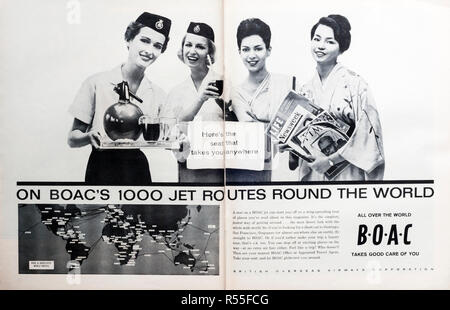 1960s double page spread magazine advertisement for BOAC. Stock Photo