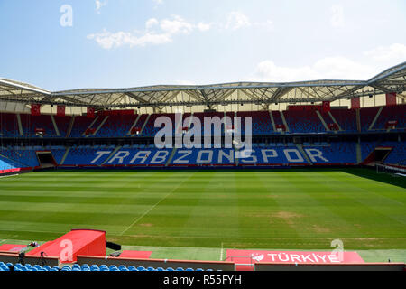 Trabzon, Turkey - September 6, 2018. View of pitch and stands of Senol Gunes stadium in Trabzon, Turkey. Stock Photo