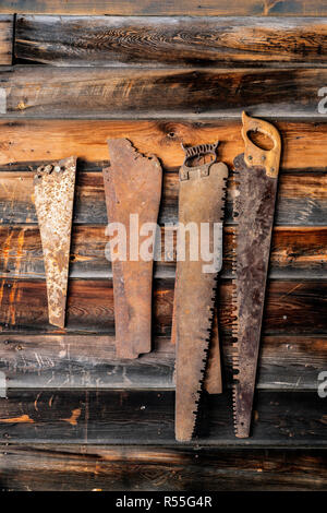 MT00252-00...MONTANA - Saw baldes on the wall at Frank A. Davey's Store in the ghost town of Garnet. Stock Photo