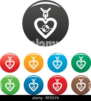 Gemstone heart icons set 9 color vector isolated on white for any design Stock Vector