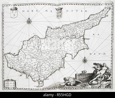 A map of Cyprus. A Collection of 192 Maps, Plans and Views of the World. By M. Merian. [Frankfort], [1620-1672]. Source: Maps 7.TAB.33. Author: Merian, Matthaeus. Stock Photo