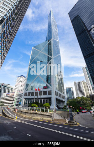 Bank of China tower, designed by famous architect I. M. Pei. Hong Kong, Central, January 2018 Stock Photo