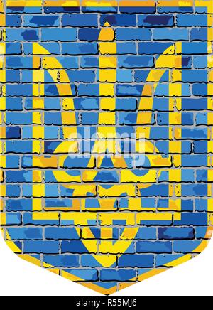 Coat of arms of Ukraine on a brick wall - Illustration,  Abstract Coat of arms of Ukraine Stock Vector