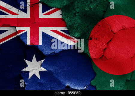 flags of Australia and Bangladesh painted on cracked wall Stock Photo ...