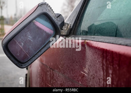 right car mirror broken after accident, subject to insurance claim Stock Photo