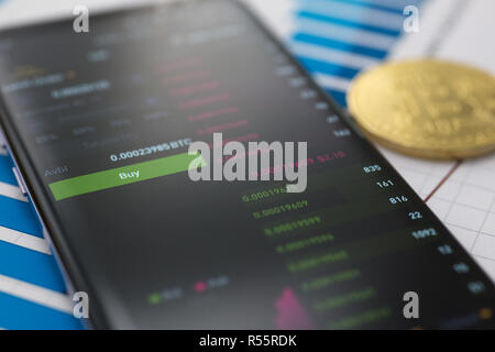 The application for trading on Bitcoin stock Stock Photo