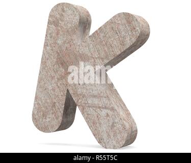 Conceptual old rusted metal capital letter -K, iron or steel industry piece isolated white background. Educative rusty material, aged vintage surface, Stock Photo