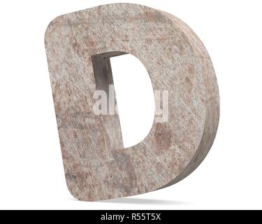 Conceptual old rusted metal capital letter -D, iron or steel industry piece isolated white background. Educative rusty material, aged vintage surface, Stock Photo