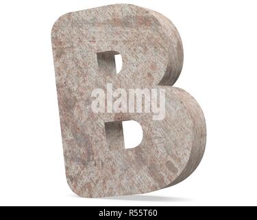 Conceptual old rusted metal capital letter -B, iron or steel industry piece isolated white background. Educative rusty material, aged vintage surface, Stock Photo