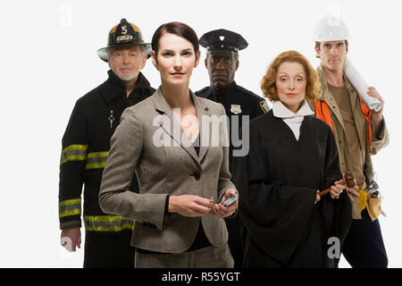 Firefighter police officer judge construction worker and businesswoman Stock Photo