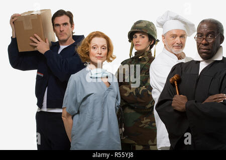 Delivery man surgeon soldier chef and judge Stock Photo
