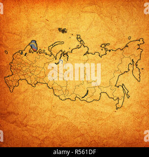 emblem of murmansk oblast  on map with administrative divisions and borders of russia Stock Photo