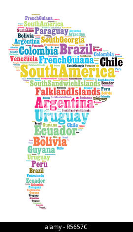 Word cloud of South American countries Stock Photo