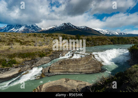 The Paine waterfall in Torres del Paine National Park, Patagonia, Chile Stock Photo