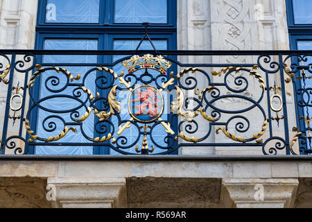Luxembourg City, Luxembourg.  Coat of Arms on Balcony Railing of the Official Residence of the Grand Duke of Luxembourg. Stock Photo