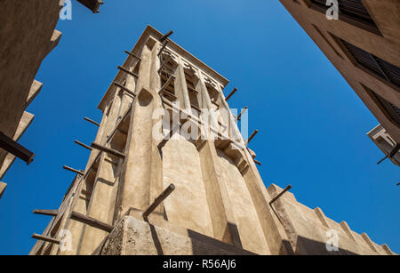 traditional wind tower of old traditional Emirati house in Al Seef Dubai Stock Photo