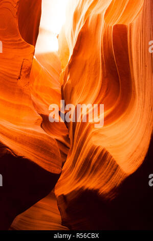 Sunlight Beams in Sandstone Rock Antelope Slot Canyon Arizona Stock Photo