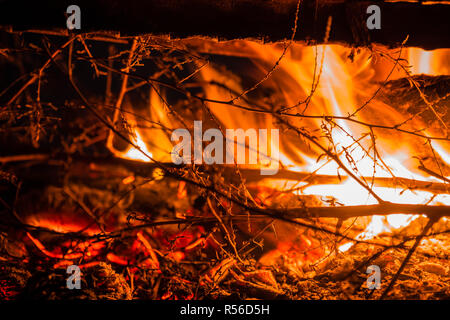 Close up of a fire with twigs Stock Photo