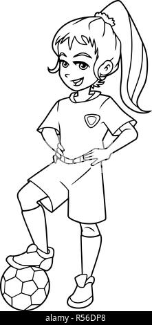 Football Girl Standing Line Art Stock Vector