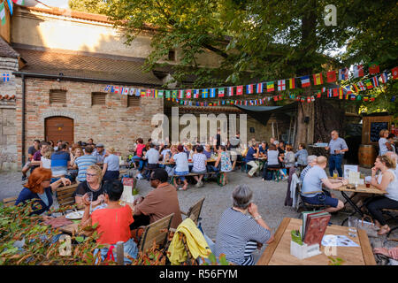 Beer Garden Murdock's Irish Pub at the Red Gate, Augsburg, Swabia, Bavaria, Germany Stock Photo