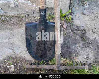 Old wooden fence and a rusty nail sticking out Stock Photo
