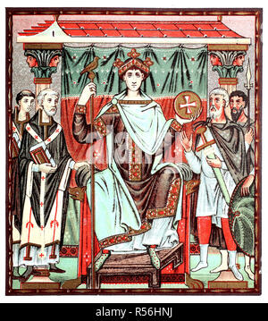 Pay homage to the emperor, Otto III. from the house of Ottonen was from 983 Roman-German king and from 996 emperor, illustration Stock Photo