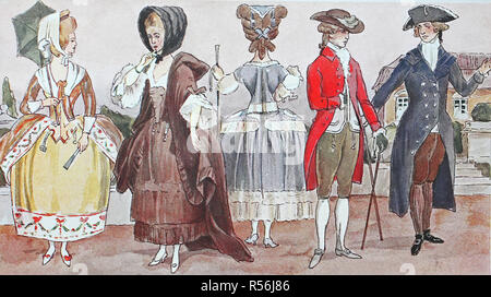 Fashion, clothing, folk costumes in France at the time of Louis XVI, illustration, France Stock Photo