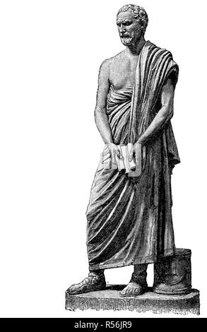 Demosthenes, 384 BC, 322 BC, one of the most important Greek speakers, woodcut, Greece Stock Photo