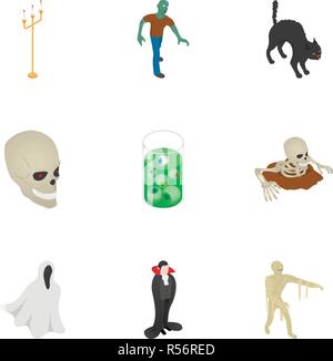 Happy halloween icon set. Isometric set of happy halloween vector icons for web design isolated on white background Stock Vector