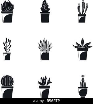 Home cactus plant icon set. Simple set of 9 home cactus plant vector icons for web design on white background Stock Vector