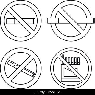 Public no smoking icon set. Outline set of public no smoking vector icons for web design isolated on white background Stock Vector