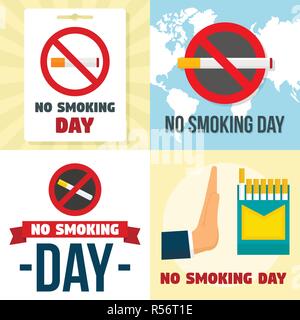 No smoking day banner set. Flat illustration of no smoking day vector banner set for web design Stock Vector