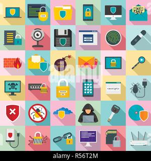 Cyber security icon set. Flat set of cyber security vector icons for web design Stock Vector