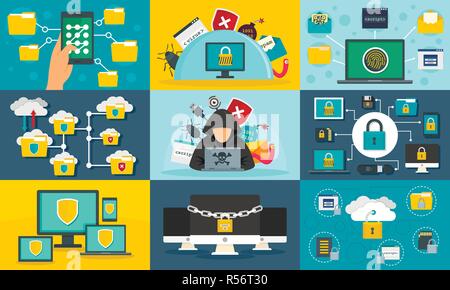 Computer security banner set. Flat illustration of computer security vector banner set for web design Stock Vector