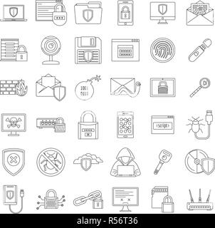 Internet security icon set. Outline set of internet security vector icons for web design isolated on white background Stock Vector