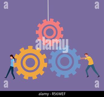 couple teamwork with gears Stock Vector Image & Art - Alamy