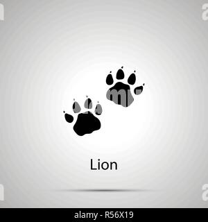 Lion paws, steps imprints, simple black silhouette on gray Stock Vector