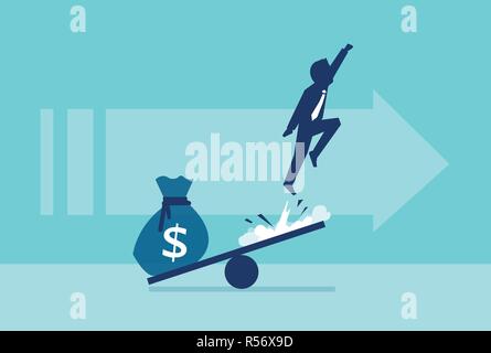 Business startup concept. Vector of a businessman flying up receiving financial assistance Stock Vector