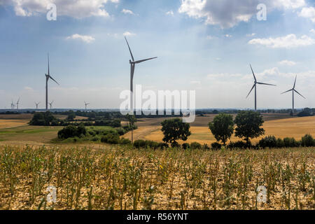 Landscape with agriculture and wind turbines in Schleswig-Holstein, Germany 2018. Stock Photo