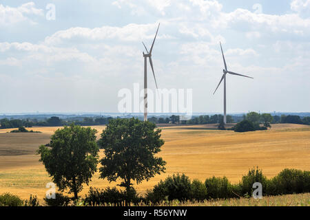 Landscape with agriculture and wind turbines in Schleswig-Holstein, Germany 2018. Stock Photo