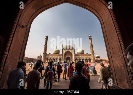 View of Jama Masjid mosque from one of the gate, Old Delhi, India Stock Photo