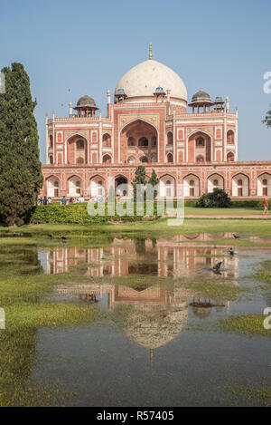 Humayun's Tomb reflecting on watered gardens of Char Bagh of the , Delhi, India Stock Photo