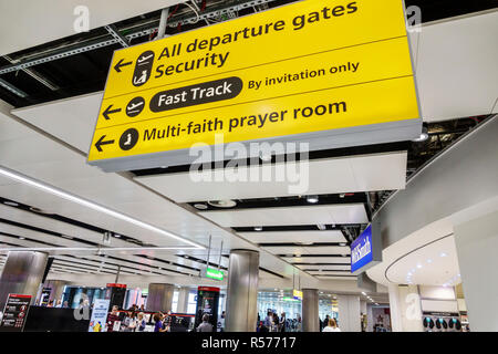 London England,UK,United Kingdom Great Britain,Longford,Heathrow Airport LHR terminal,inside interior,sign,departure gates,security,multi-faith prayer Stock Photo