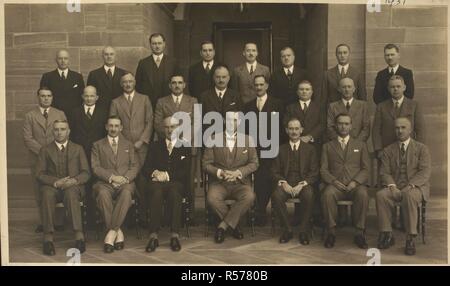 Group of senior Indian Police officials, New Delhi. Formal group portrait, taken on an unidentified occasion. The majority of the sitters are senior police officers and the group was presumably taken at a police conference of some sort. The letterpress key pasted onto the mount identifies the sitters as follows: (front row, seated): Sir Charles Chitham C.I.E., I.G., C.P.; Sir John Ewart C.I.E., D.I.B.; Sir Henry Craik K.C.S.I., I.C.S., Home Member; H.H. the Viceroy, Lord Linlithgow; R.M. Maxwell C.S.I., C.I.E., I.C.S., Home Secretary; J.G. Laithwaite C.I.E., Private Secretary to the Viceroy; D Stock Photo