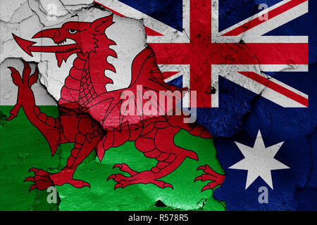 Flags of Wales and Australia painted on cracked wall Stock Photo - Alamy